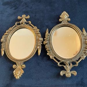 Pair of Italian brass mirrors Hollywood regency
